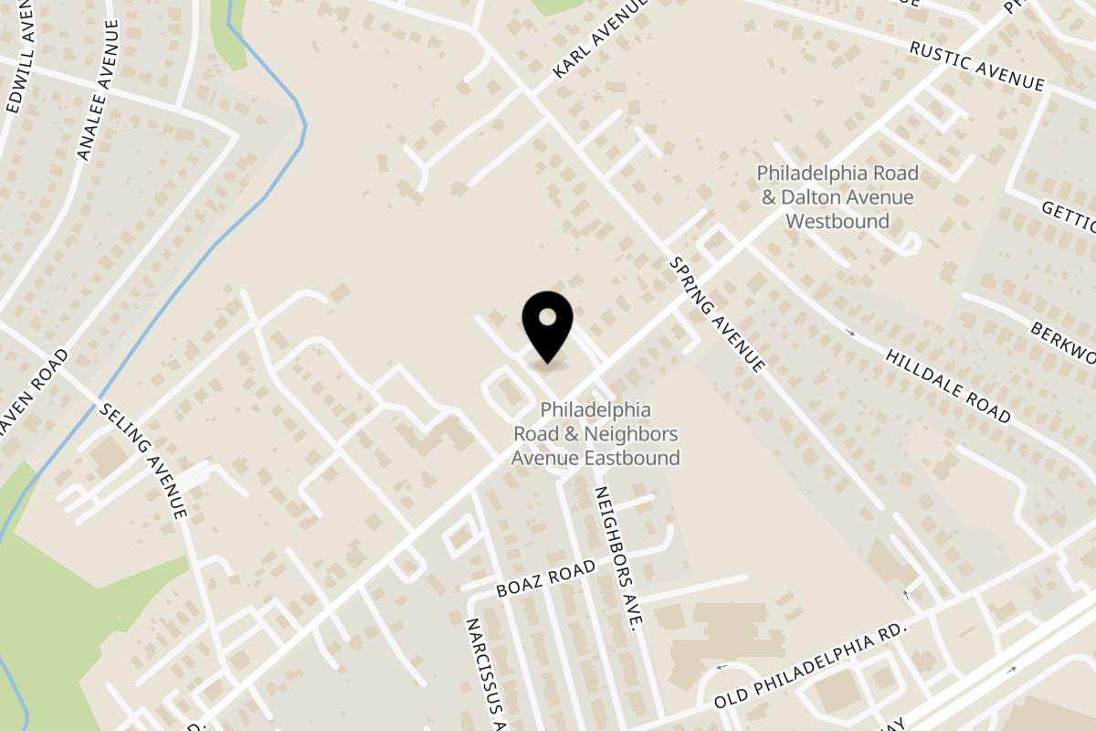 Map showing the location of Philadelphia Style Pizza & Subs on 8224 Philadelphia Rd in Rosedale